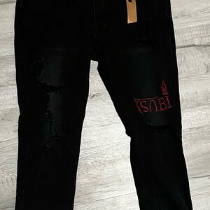 Black Ksubi Jeans with Red Embroidery